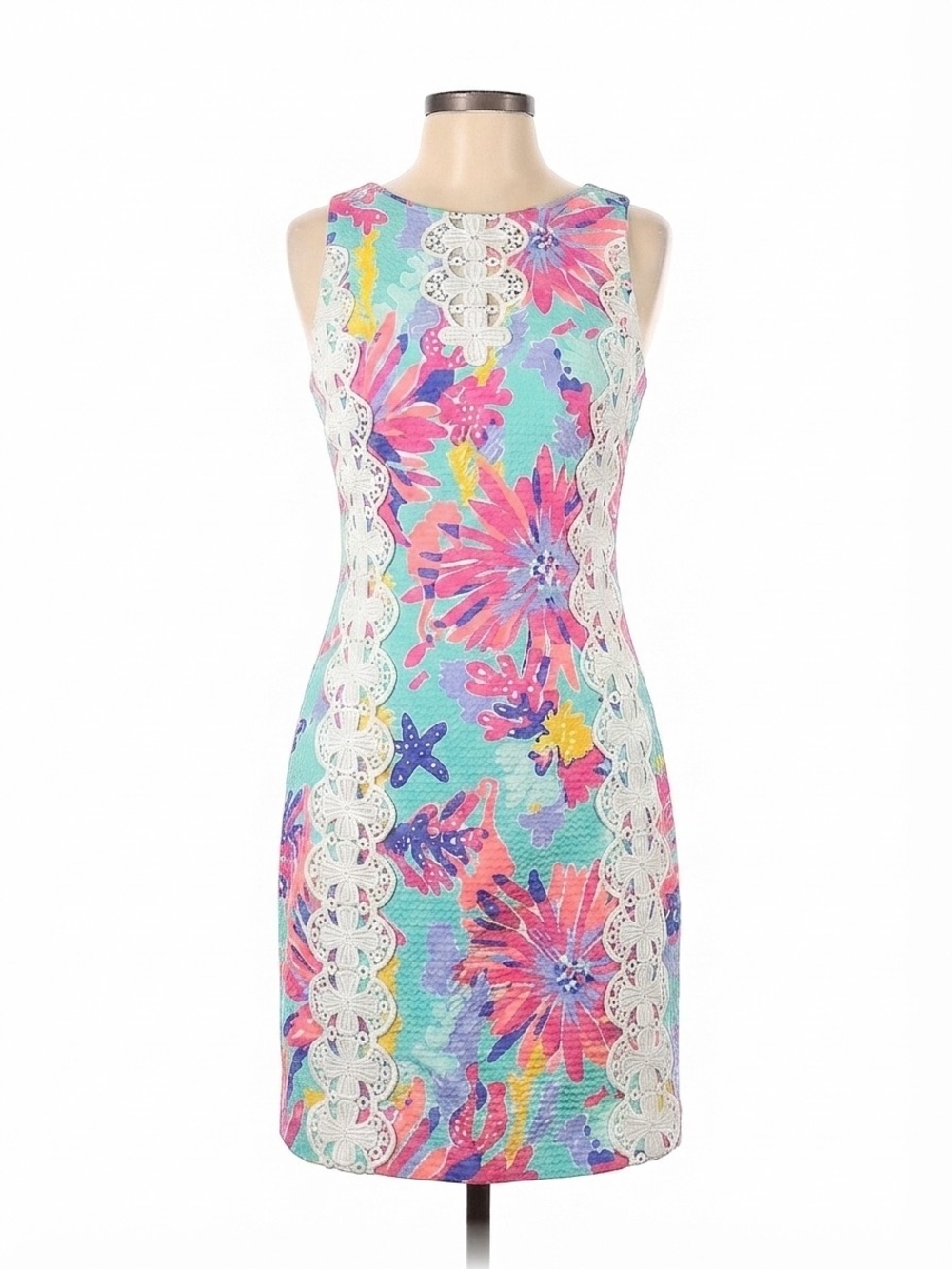 Lilly Pulitzer Floral Lace Trim Shift Dress Size 4 EUC